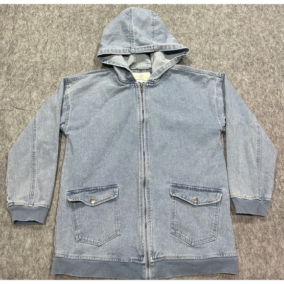 91 Cotton On Jackets & Blazers - 91 Cotton On Denim Blue Light Wash Hooded Full Zip Jean Jacket - Size 8